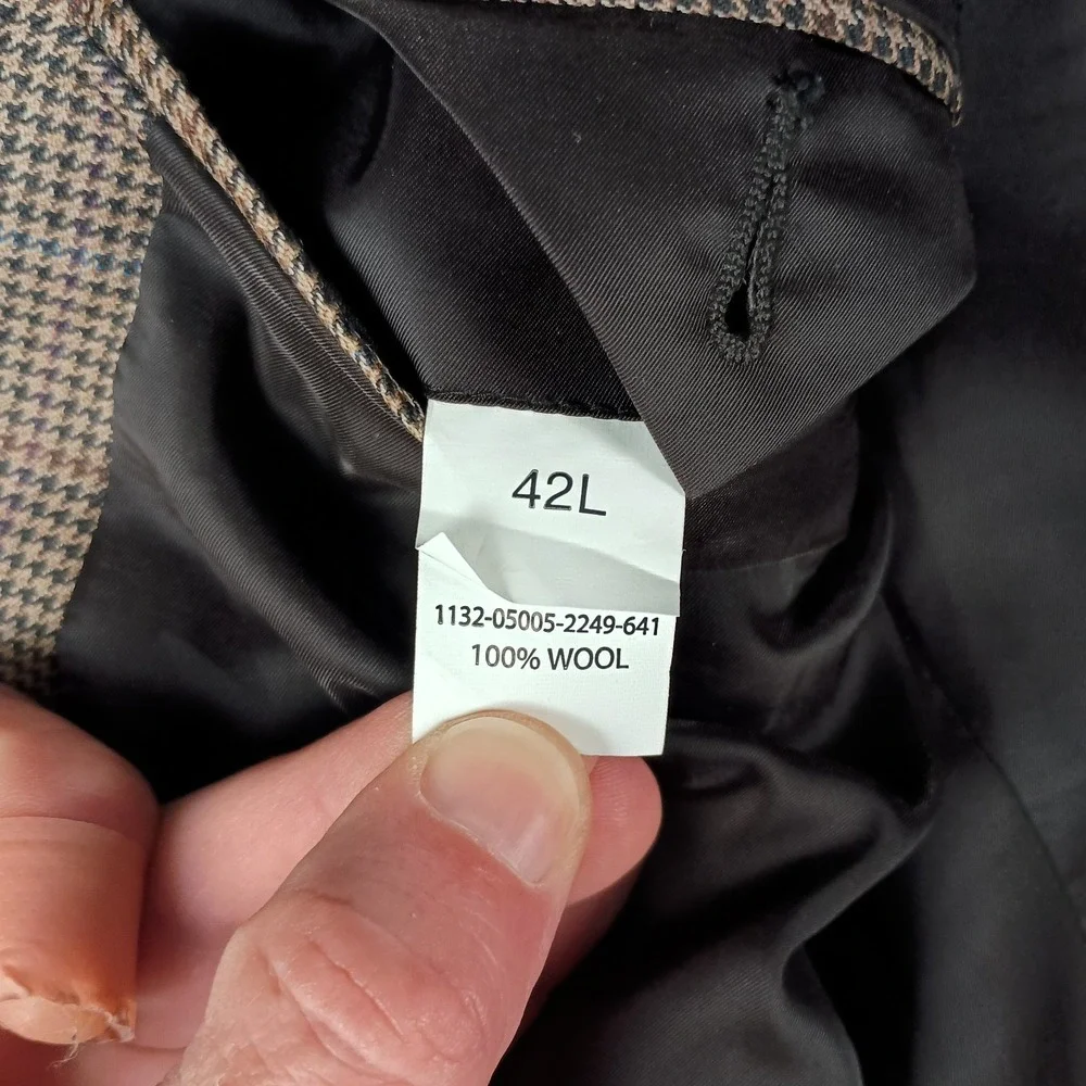Jos. A. Bank‎ Traveler Tailored Fit 42L Wool Houndstooth Overcheck Mens Blazer